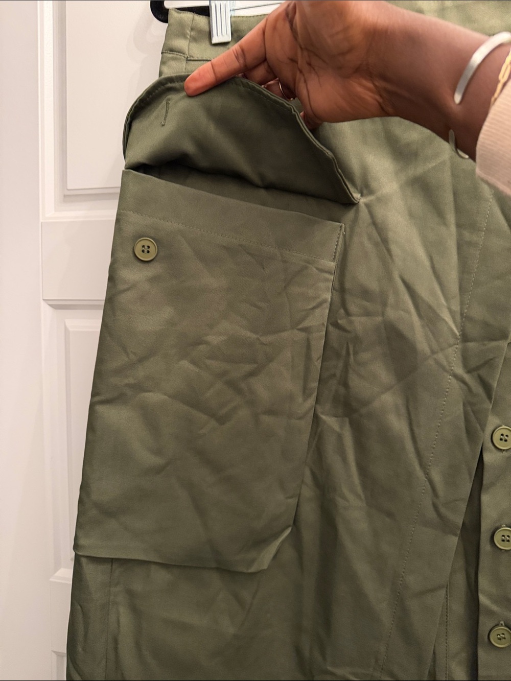 Olive Green Utility Button-Front Midi Skirt - Picture 3 of 7